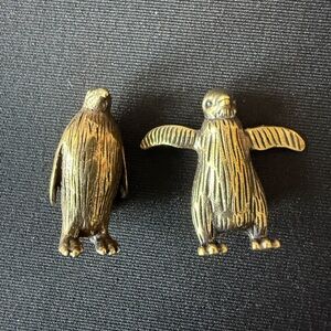 Brass Penguin Figurine Pair - Antique Gold Tone